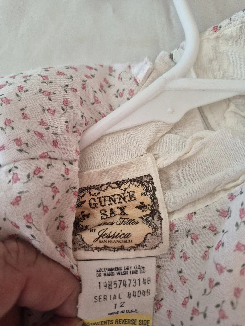 Vintage Gunnesak Girls' Pink Floral Long-Sleeve  Long Dress with Lace Trim